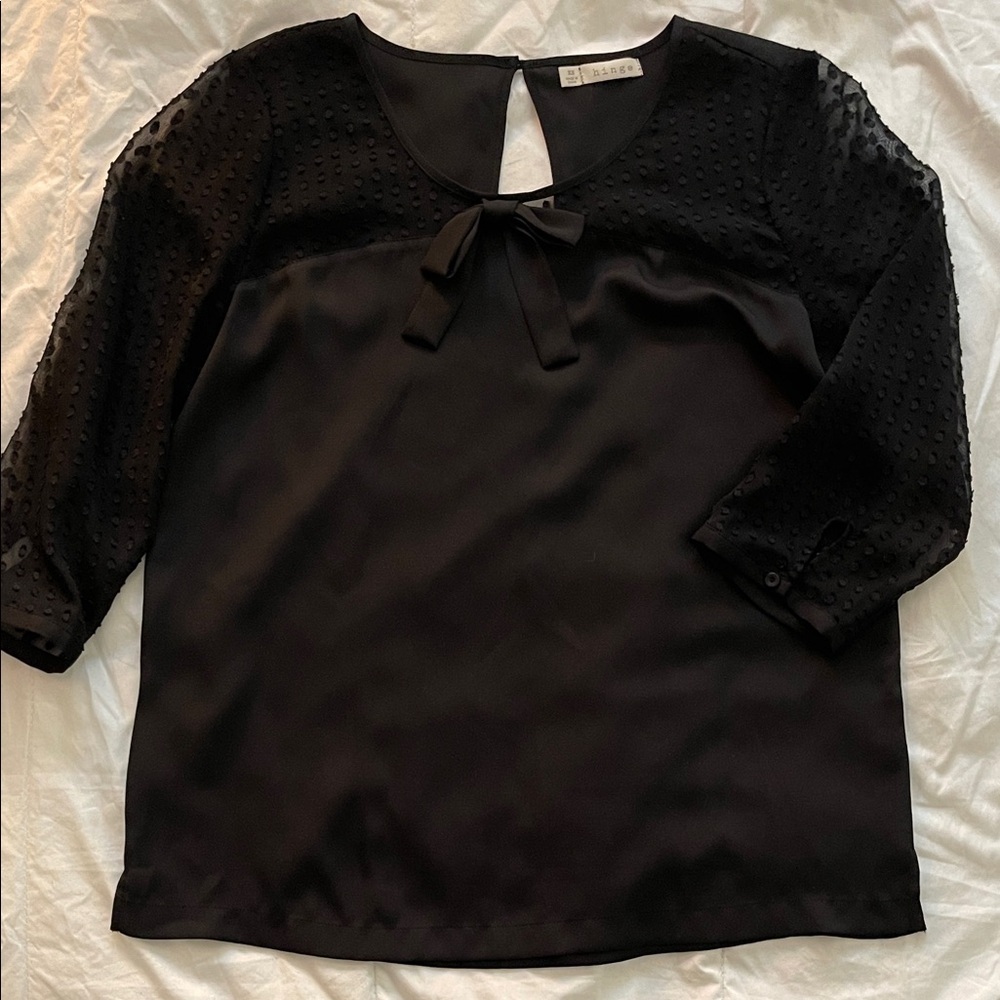 Hinge Black Blouse with Bow Detail